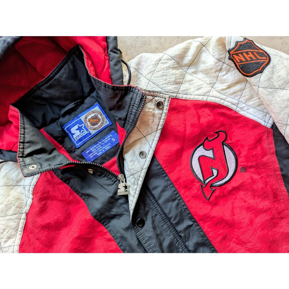 New Jersey Devils 90s STARTER puffer Color Block jacket S red blk NHL vintage